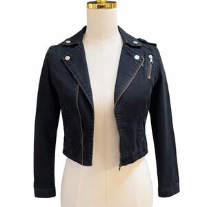 Hudson Moto Denim Jacket Cropped Black Women’s Size M